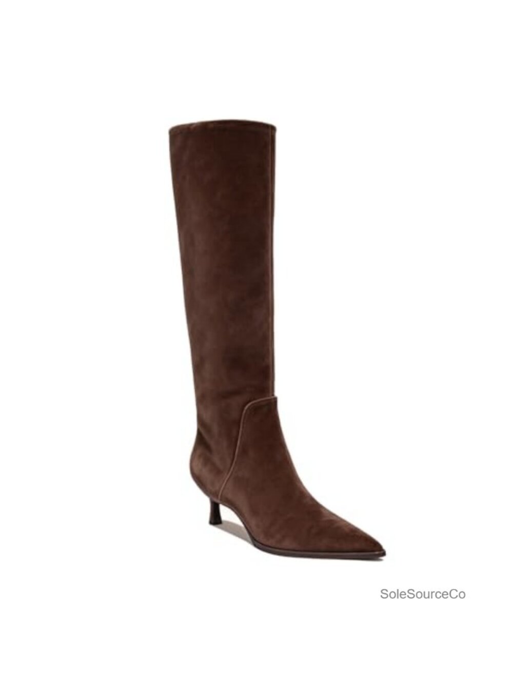 Kitten Heel Knee High Boots Womens Suede Pointed Toe Tall Side Zipper